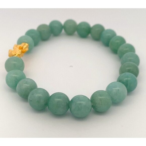 Natural Aventurine Stretchable Bracelet Size 7.5 with 24K Gold Dragon Fortune Pi - Picture 5 of 8